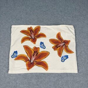 Edikted Cream Top with Orange Floral and Blue Butterfly